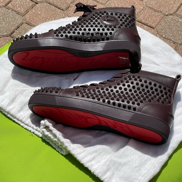 Christian Louboutin Men’s Leather Burgundy Louis Spikes Flat Sneakers 42IT - Picture 2 of 8